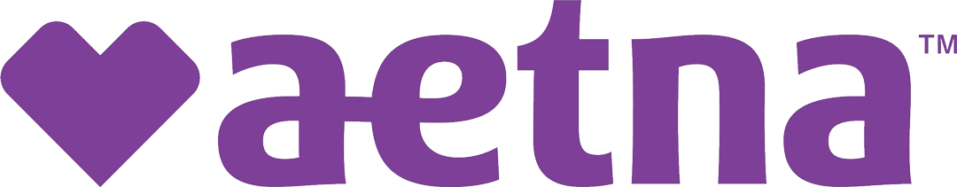 Aetna logotype preceded by a squared heart in purple.