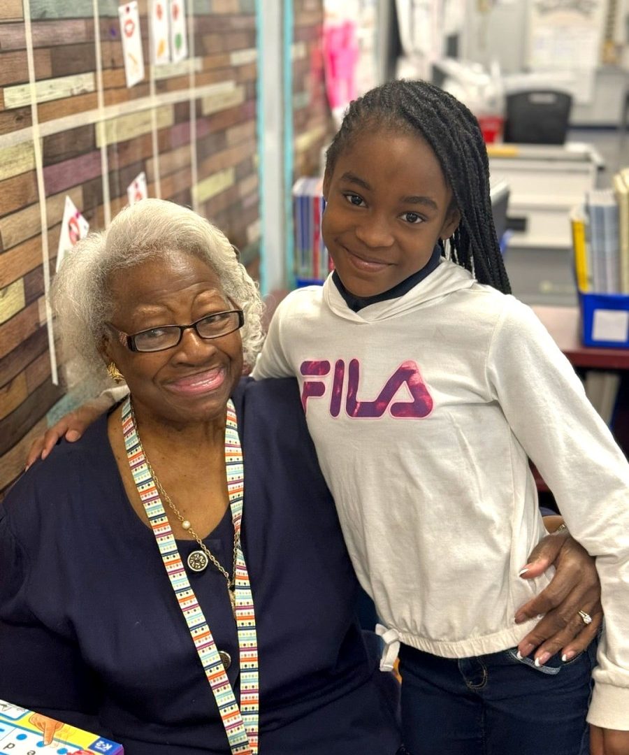 Grandma Woody with Student Classroom Grandparent volunteer Grandma Woody with a third grade student at BT Washington Elementary after tutoring session.