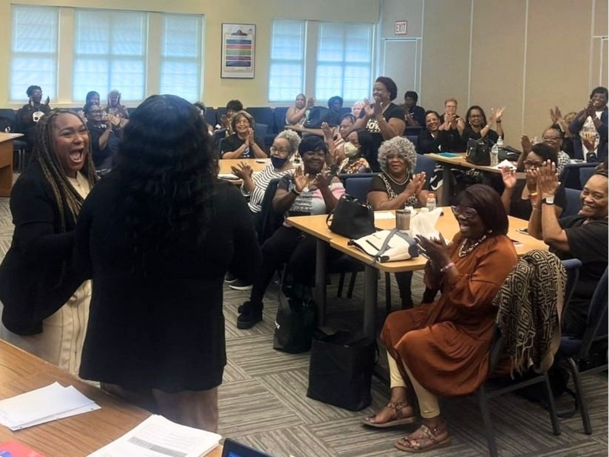 Classroom Grandparents celebrate after receiving special recognition and back-to-school gifts from the City of Tampa.