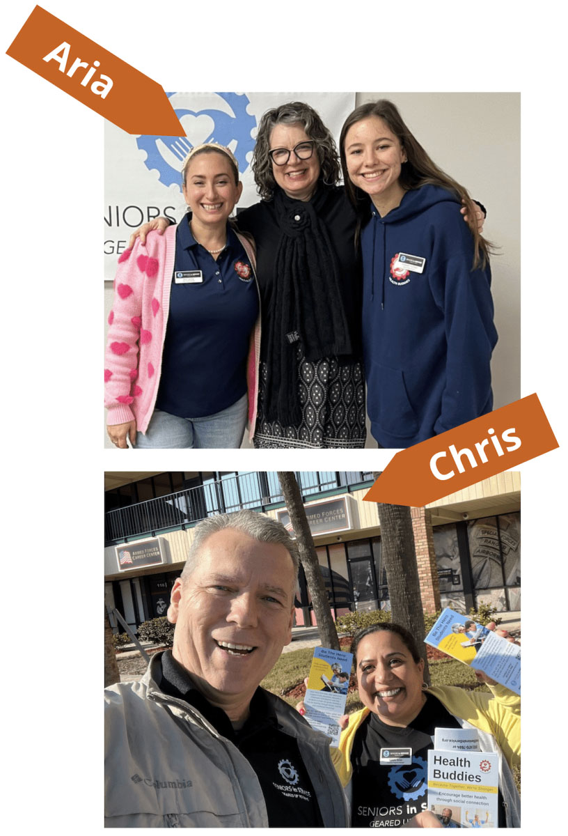 Seniors in Service staff members Aria Garling and Chris Noble participate in CoGenerate initiatives that strengthen intergenerational collaboration.