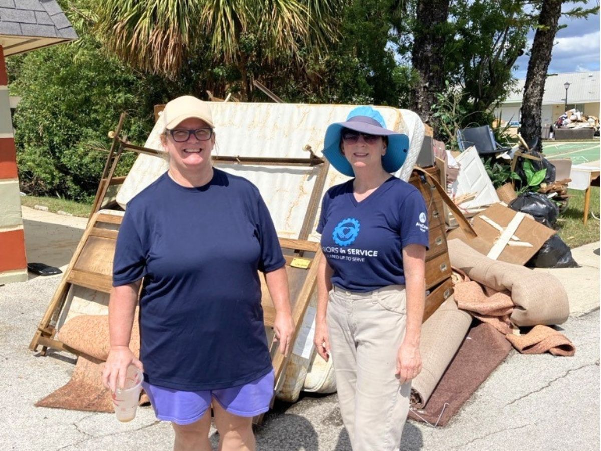 Seniors in Service volunteers assist with hurricane recovery efforts and debris cleanup following storm damage in Tampa Bay.