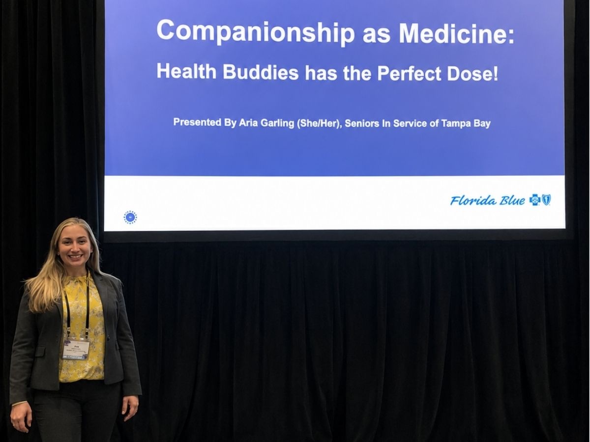 Aria Garling presents the Health Buddies program at the Florida Blue Foundation Community Health Symposium.