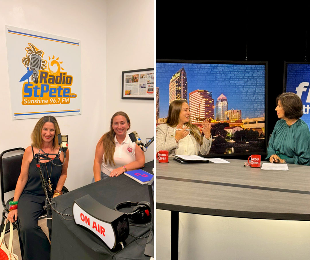 Health Buddies Program Manager Aria Garling speaks during interviews with WEDU PBS and Radio St. Pete about senior wellness and volunteer connection.