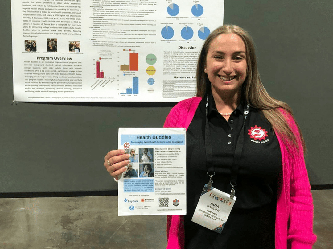 Health Buddies Program Manager Aria Garling presents research on companionship and healthy aging at a professional conference.