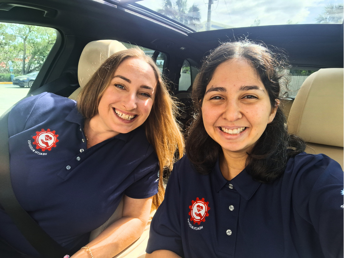 Health Buddies Manager Aria and Health Buddies Coordinator Lore carpool for an outreach meeting.