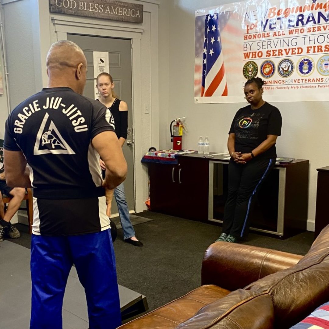 Operation: Veteran Connect member Shanique gains confidence with jiu-jitsu instructor Saulo.