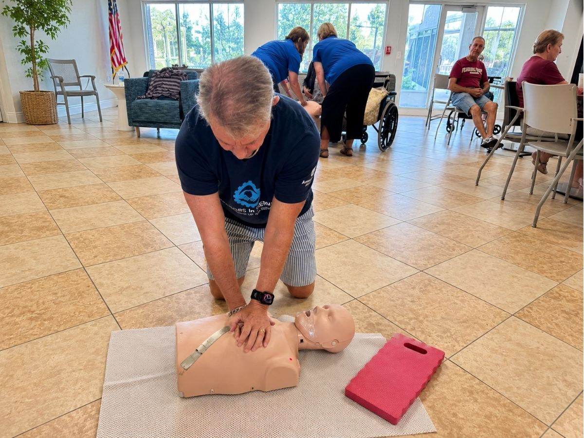 Senior Disaster Support volunteers participate in CPR and emergency preparedness training to help older adults and communities stay safe during disasters.