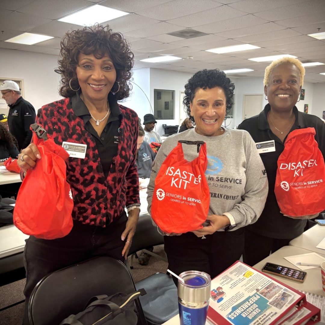 Senior Disaster Support volunteers prepare Disaster Kit bags for those in need.