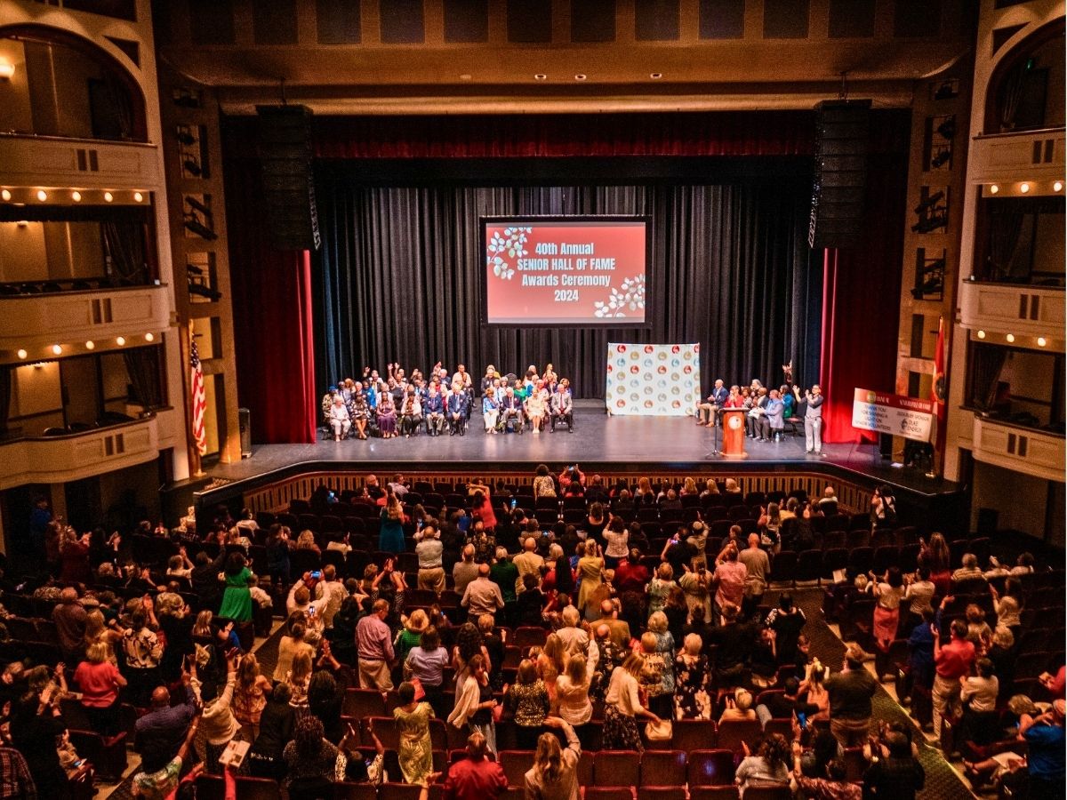 A birds-eye view of auditorium during the 2023 City of St. Petersburg&rsquo;s Senior Hall of Fame award ceremony.
