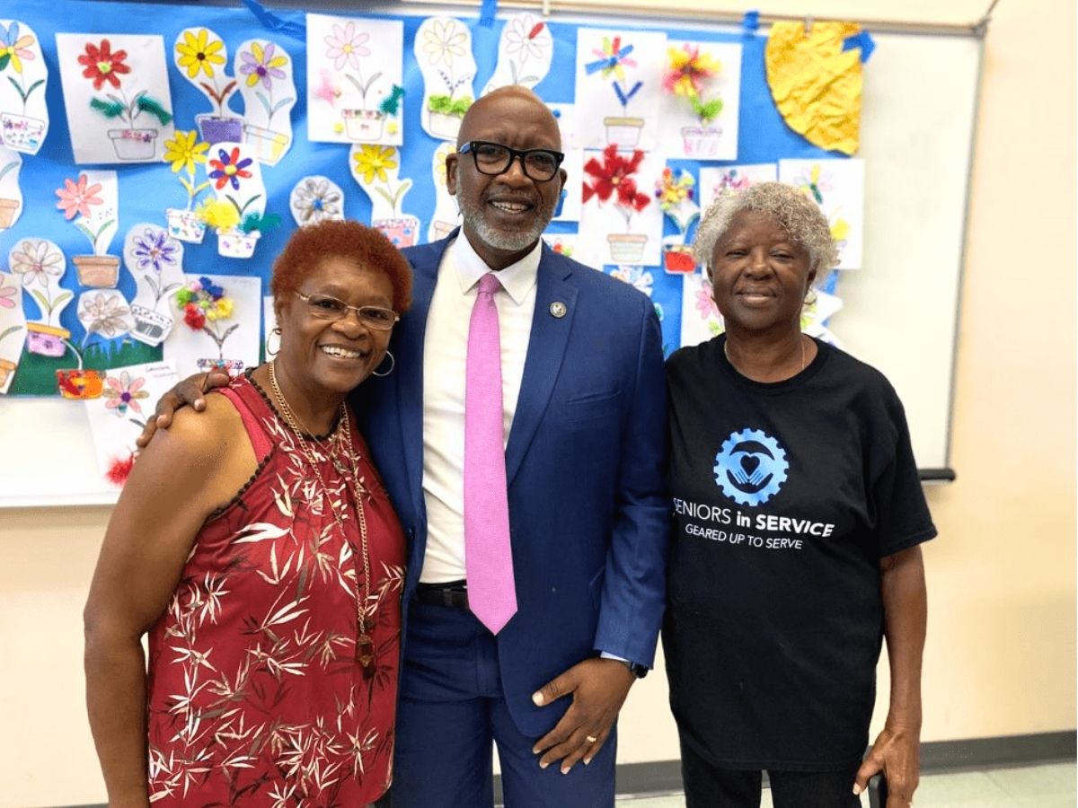 Seniors in Service volunteers gather with St. Petersburg Mayor Ken Welch during a volunteer appreciation celebration recognizing community service.