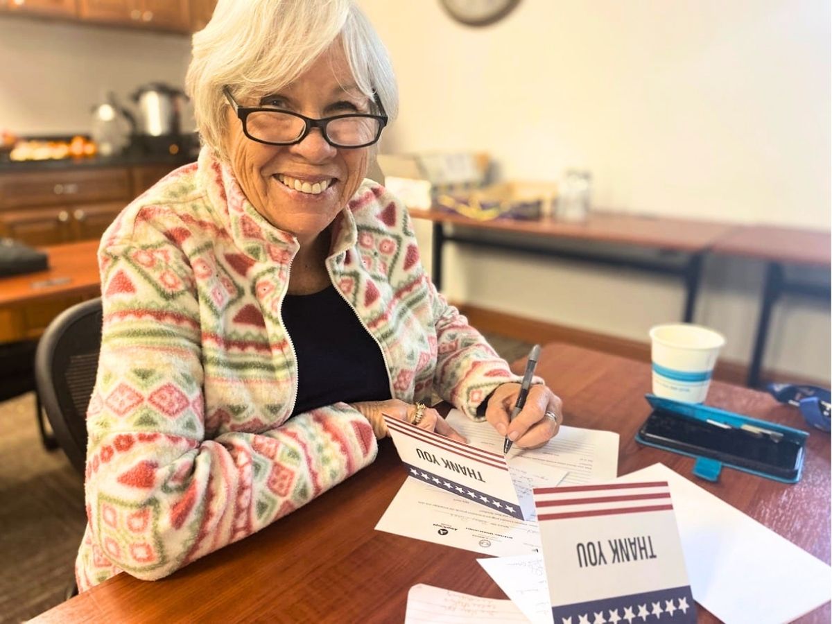 Seniors in Service volunteer Sylvia Gheen writes encouraging letters to Air Force Academy cadets during their training.