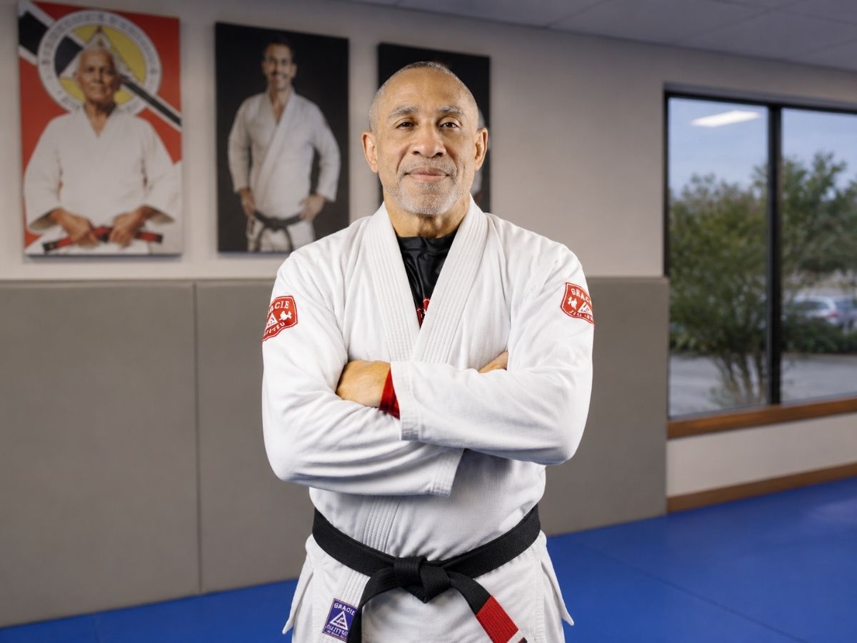 Veteran jiu-jitsu instructor Saulo stands in his dojo during a mentorship program supporting veterans through Operation: Veteran Connect.