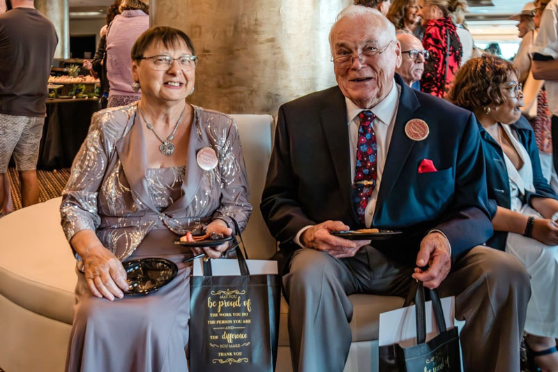 Violet Prepost, a dedicated Seniors in Service volunteer, is recognized for her exceptional service supporting families through the Trinity Lutheran Church Food Pantry.